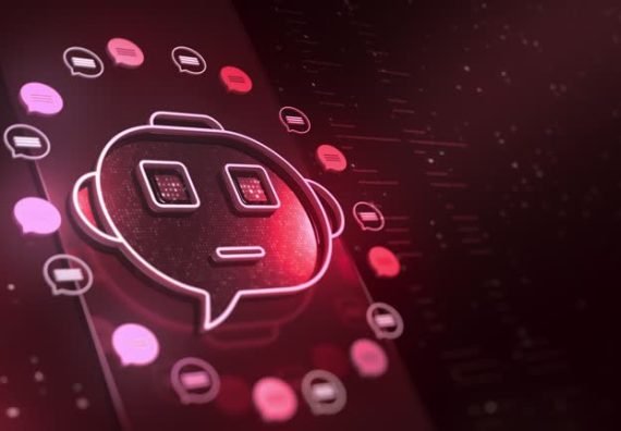 3D illustration of a futuristic chatbot icon surrounded by glowing speech bubbles, symbolizing artificial intelligence, digital communication, and smart interaction in a virtual environment. Perfect for representing AI assistants, customer support automation, and next-gen messaging technology.